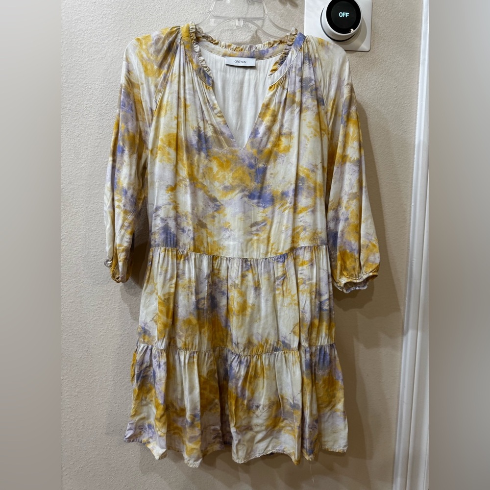 Thea Tie Dye Dress By Greylin Yellow, Purple & White Small